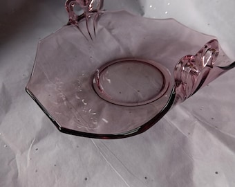 Vintage light amethyst glass handled candy dish bow handles. Small size serving piece