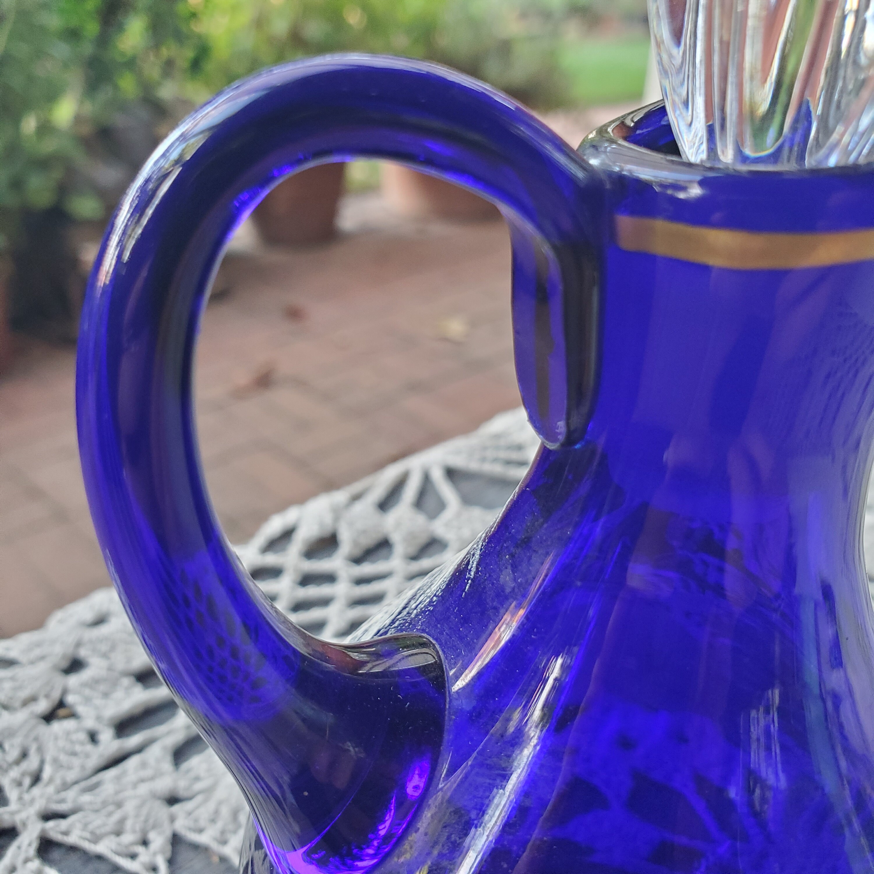 Vintage Hand Painted Mary Gregory Style Cobalt Blue.glass.cruet