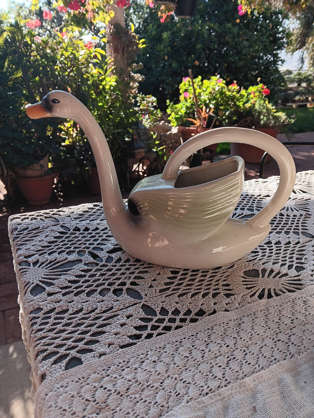 Vintage Nouvelle Pottery Swan Ceramic Watering Can Made in Zanesville