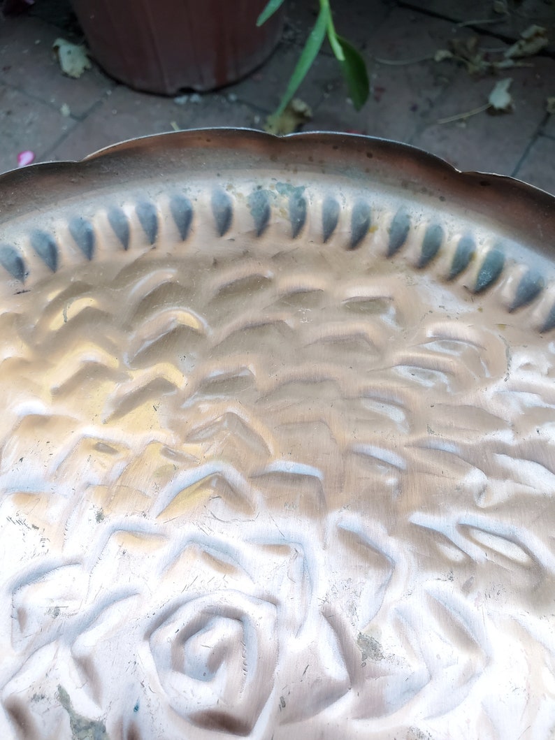 Vintage Gregorian Mid Century Hand Made Copper Serving Tray Scrolled