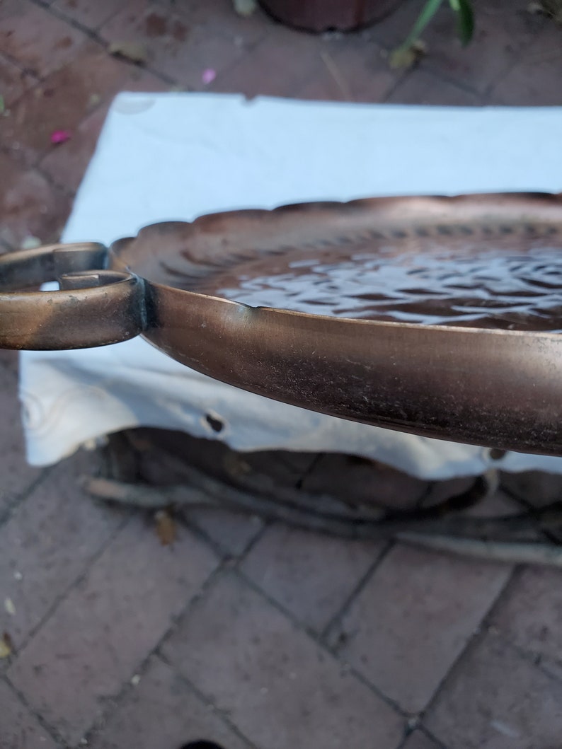 Vintage Gregorian Mid Century Hand Made Copper Serving Tray Scrolled
