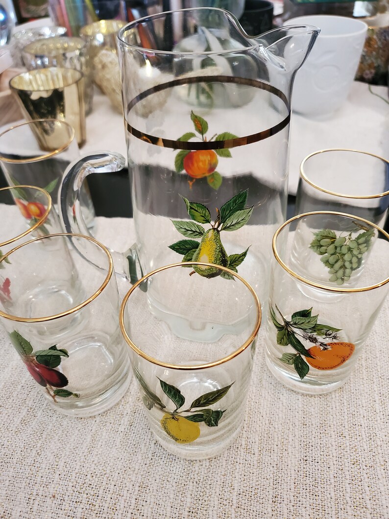 Vintage Glass Fruit Design Mid Century 1950s Juice Pitcher and Etsy