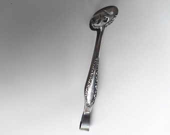 Vintage Silver Plated Sugar Cube Tongs, Fancy Scroll Monogram