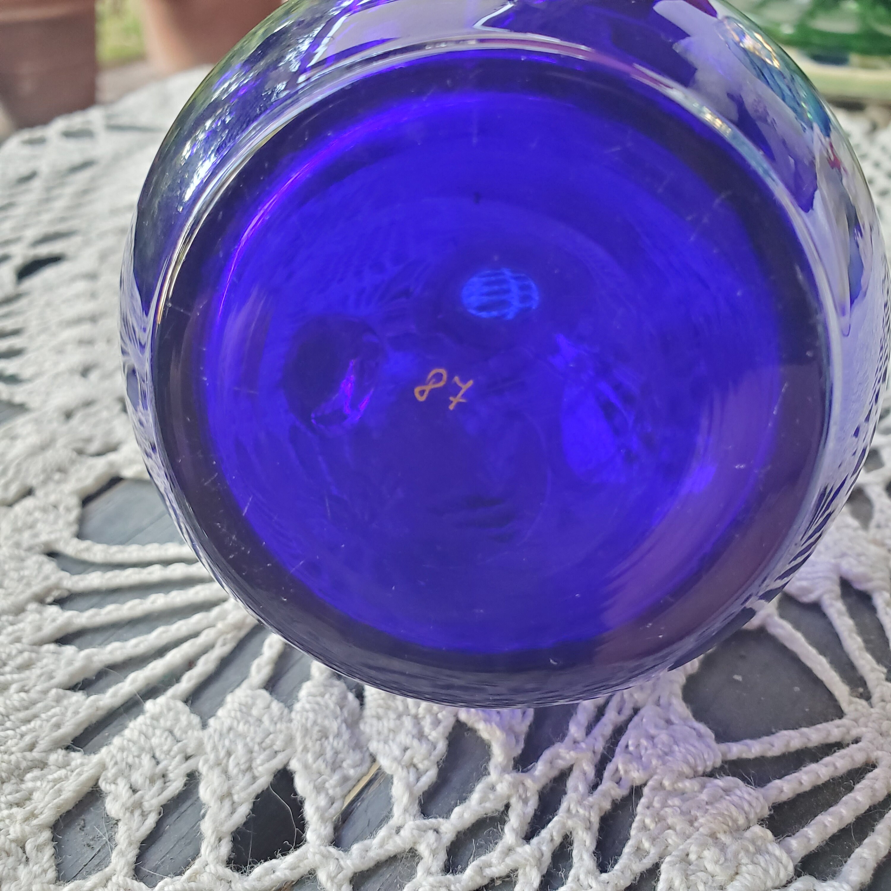 Vintage Hand Painted Mary Gregory Style Cobalt Blue.glass.cruet