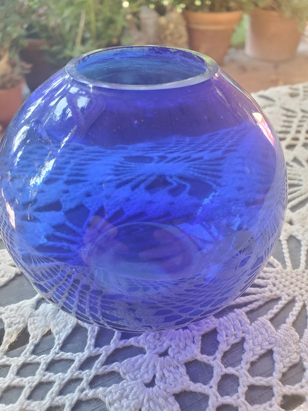 Vintage Cobalt Blue Bud Vase Round Sphere Vase Elegant Mid Century
