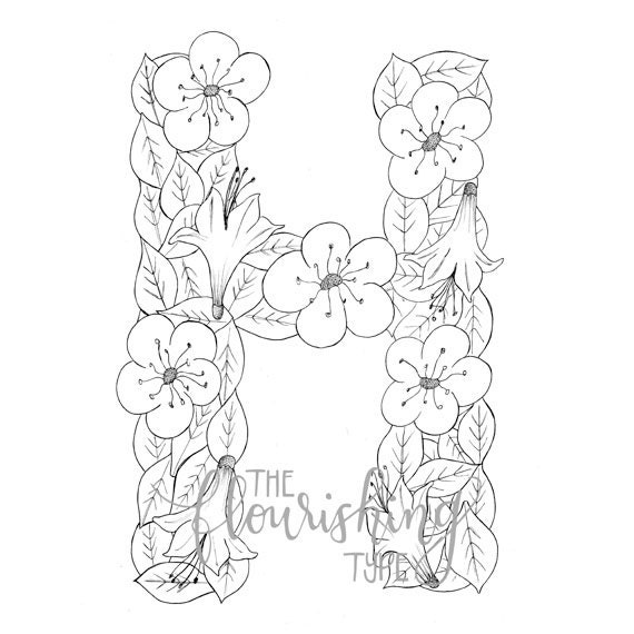 Printable Colouring Page Letter H Floral Inspired Hawthorn | Etsy Ireland