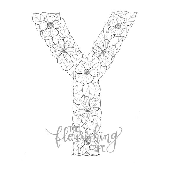 printable colouring page letter y floral inspired yarrow etsy canada