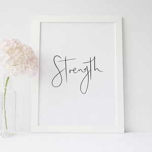 Strength hand lettered word/saying digital download print wall decor A4