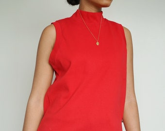 Red Turtleneck Tank Top: Sleeveless Cotton Blend Summer Top