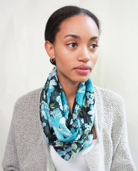 Blue Floral Infinity Scarf Etsy