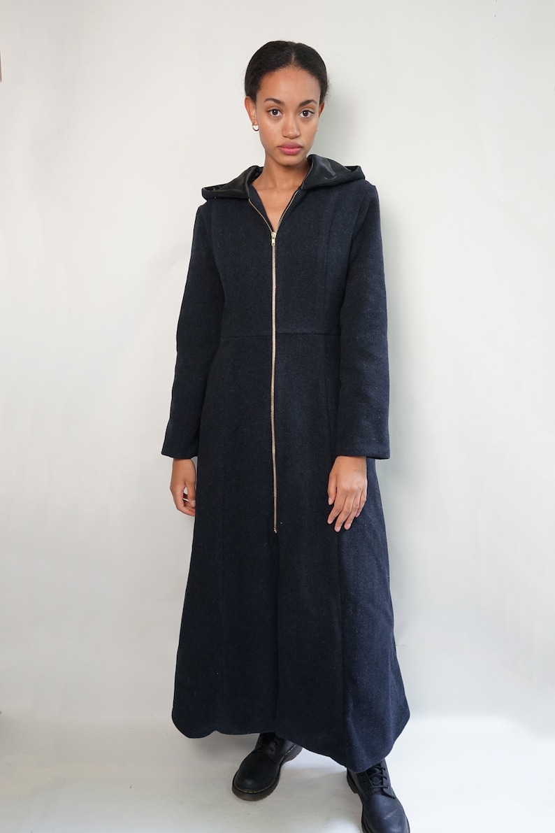 Long Charcoal Cosplay Hooded Zipper Jacket