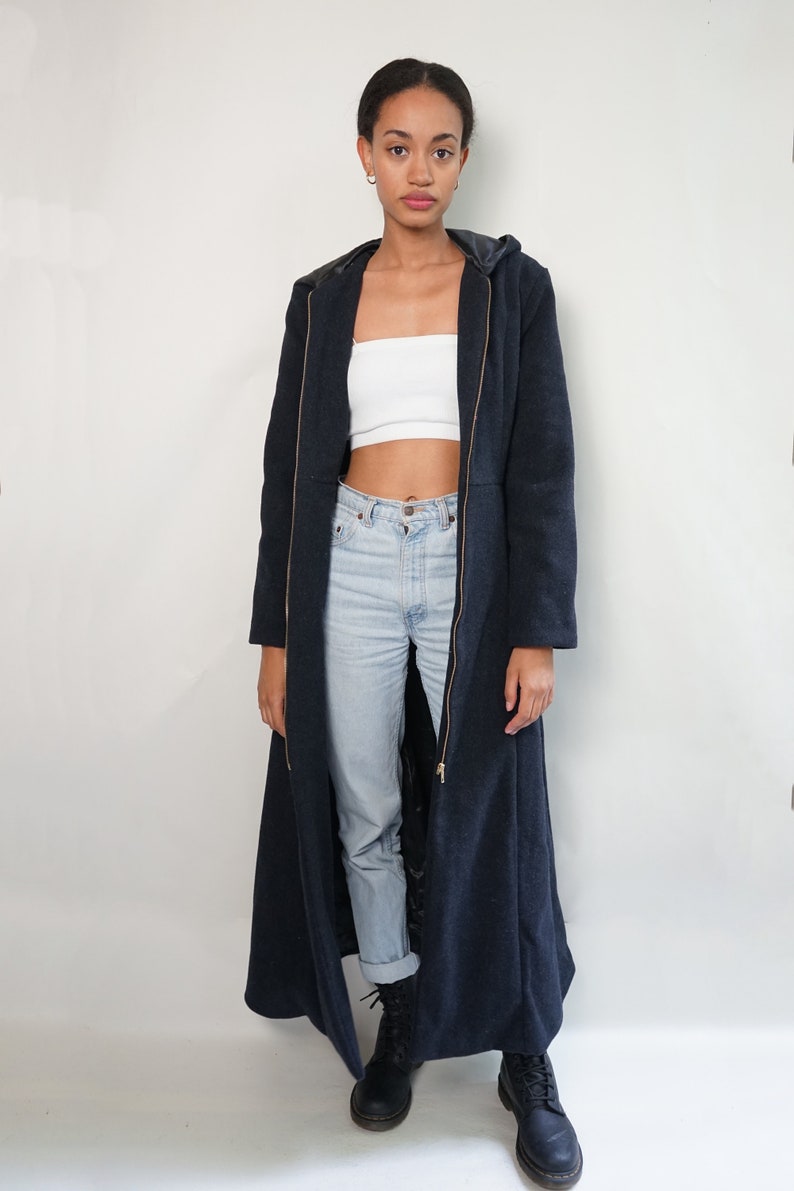 Long Charcoal Cosplay Hooded Zipper Jacket