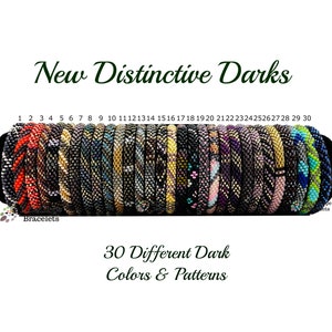 May include: Thirty different dark colored bracelets with various patterns. The bracelets are numbered 1 through 30. The text "New Distinctive Darks" and "Bracelets" are visible in the image. The text "30 Different Dark Colors & Patterns" is also visible in the image.