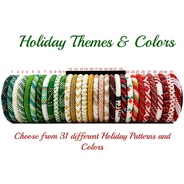 Christmas Colors and Design Nepal Bracelets. Holiday Theme Jewelry. Pick from 31 Different Patterns and Colors.