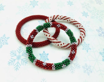 Christmas Colors and Design Beaded Glass Seed  Nepal Bracelets.