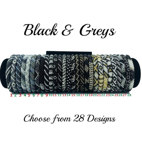 Black and Grey Colors Nepal Bracelets. Pick Your Favorite from 28 Different Color Seed Beads Bracelets. Gothic Colors Bracelets.