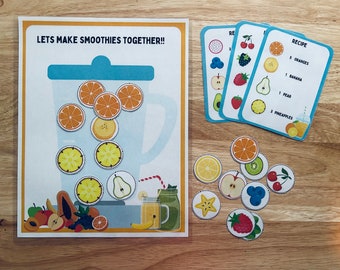 Toddler Preschool Early Learning Activity, Game, Kindergarten, Learning Fruits, how to count  and follow directions making Smoothies!