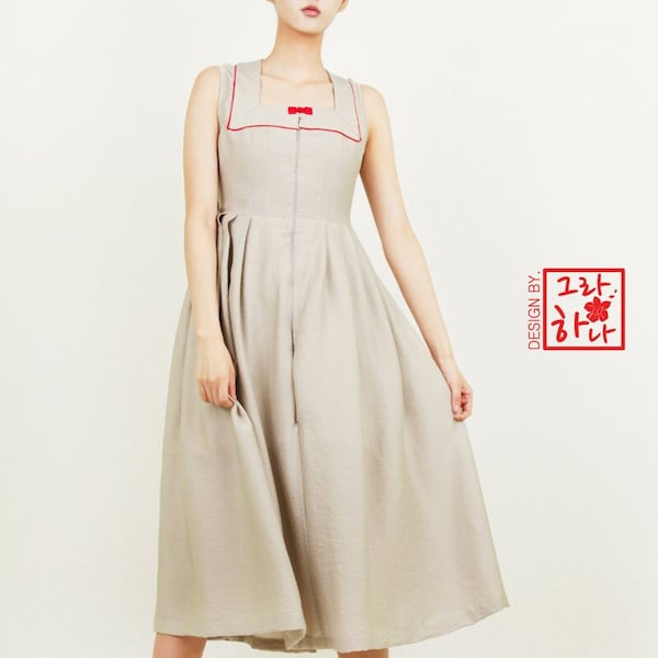 GrangHanA Bang-ryung(Korea traditional square shape collar) Hanbok dress (grey)