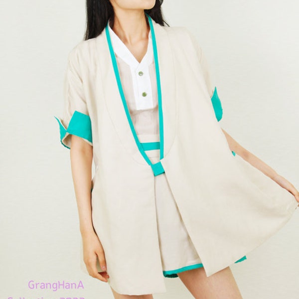 GrangHanA Linen kal-git jeogori jacket(bluish green line)