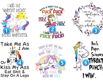 Adult Sayings #1, Throat Punch, I Will Shank You, Take Me As I Am and I Don&#39;t Give A Laser Waterslides Decals for Tumblers, Tumbler Decals