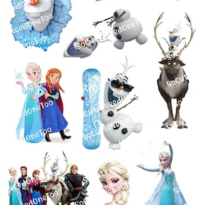 Frozen Collection of Decals, Frozen Decals, Princess Anna, Elsa, Anna images, and Olaf Laser Printed Waterslide Decals, High-Quaily Decals.