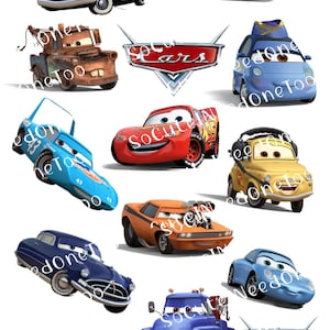 Cars Theme (Several Car Selections) Lighting McQueen, Mater, Doc Hudson, Sally Carrera, Guido, and Ramone Laser Printed Waterslide Decals