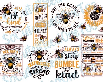 Bee Themed, Bee The Change, Bumble Bee, Bee, Be Kind, Bee decals, Bee Washi Tape decals on Clear/White Waterslides 8.5 x 11 in- Ready To Use