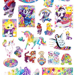Lisa Frank Decals, Strawberry Shortcake, Rainbow Brite selection of 80's Favorites on Clear/White Waterslide Decal Paper - Ready Use
