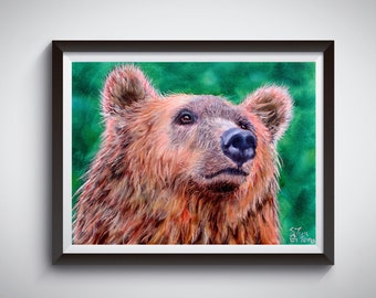 Bear Print, Grizzly Bear, Art Print, Art Prints, Woodland Animals, Woodland Nursery, Wall Art Prints, Nursery Wall Art, Rustic Decor, poster