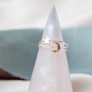 Moon ring, Star ring silver and gold filled,