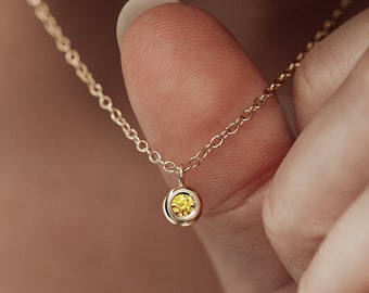 Citrine Necklace Gold, November birthstone necklace