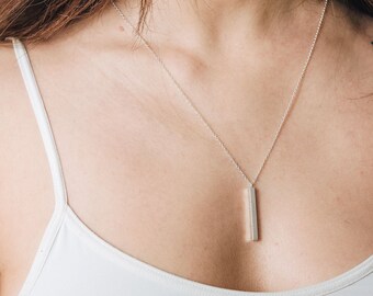 Bar Necklace, Vertical Bar Necklace, Layering Necklace, Silver Bar Necklace