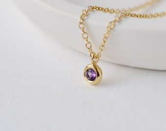 Amethyst Gold Necklace, February Birthstone Necklace, February Birthday Gift, Simple Gold Gemstone Necklace