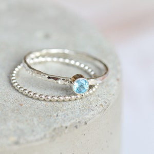 Blue topaz ring, December birthstone ring, Sterling silver birthstone ring, Dainty stack ring, Birthstone Jewellery, Gemstone ring set