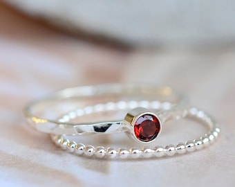 Garnet ring sterling silver, January birthstone