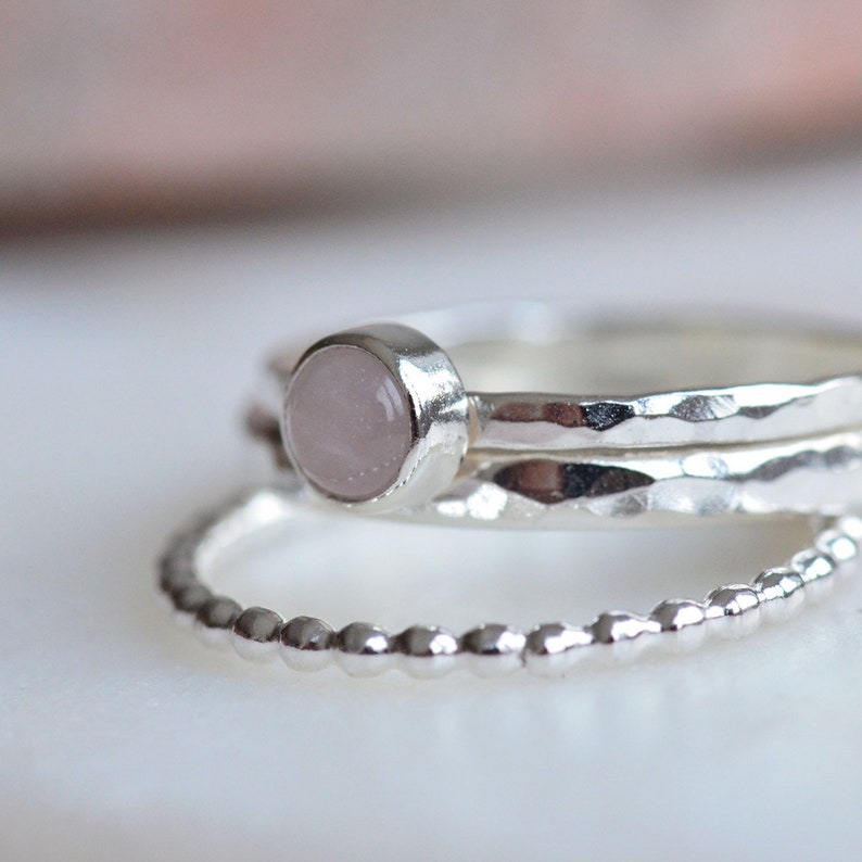 Rose Quartz Ring, Sterling Silver rings, Stacking ring set, Gemstone ring, Birthday gift, Gift for her, UK jewellery, UK sellers only image 3