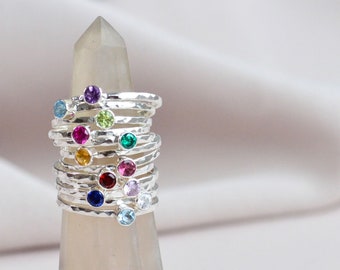 Birthstone ring, Mothers ring, Dainty sterling silver gemstone stackable ring, Birthday gift, Birthstone Jewellery, UK shop, UK Jewellery