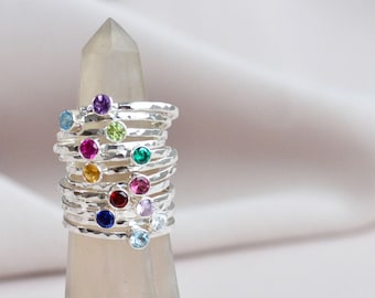 Dainty Sterling Silver Birthstone Ring: Stackable Gemstone Jewelry