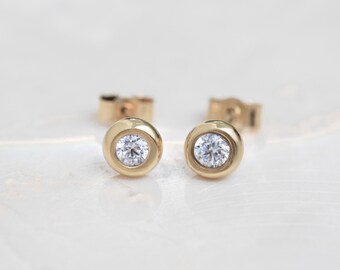 Diamonds Earrings Solid Gold, 9ct Gold Earrings studs, Dainty Earrings UK, Gold Studs Earrings 9ct UK, April Birthstone Earrings
