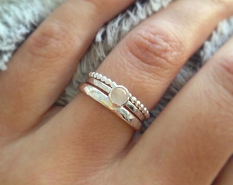 Rose Quartz Ring, Sterling Silver rings, Stacking ring set, Gemstone ring, Birthday gift, Gift for her, UK jewellery, UK sellers only