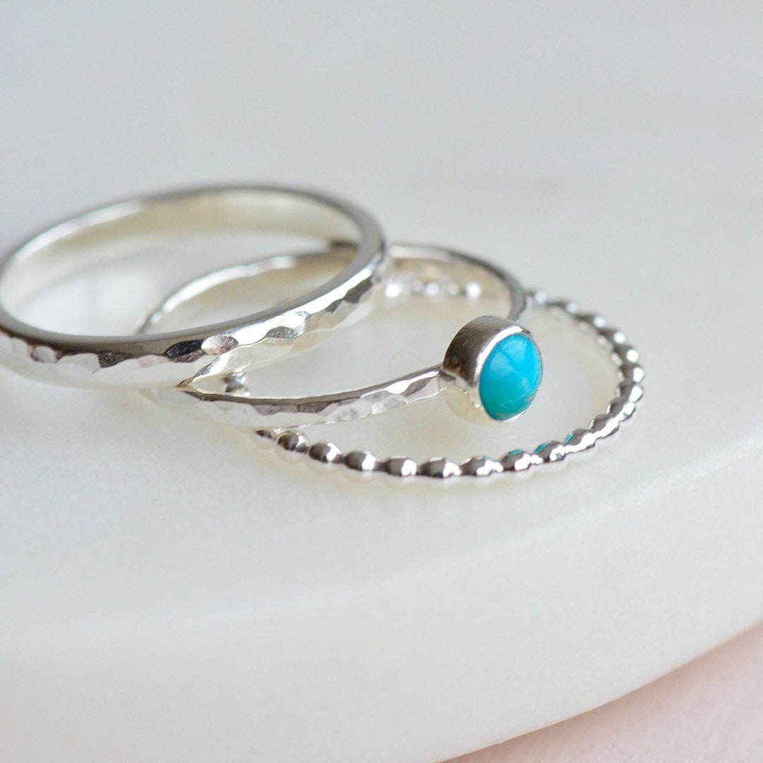 Turquoise Stackable Rings Stacking Rings, Turquoise Ring, Silver Stacking Rings, Rings Set ...