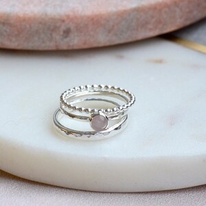 Rose Quartz Ring, Sterling Silver rings, Stacking ring set, Gemstone ring, Birthday gift, Gift for her, UK jewellery, UK sellers only image 2