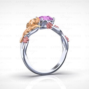 Bague Cardcaptor inspirée de Sakura - 1,00 carat, saphir rose blanc/jaune/or rose cultivé en laboratoire