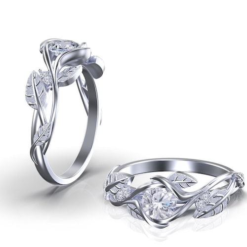 Ivy Fleur Gold Flower Vine Engagement Ring Etsy