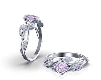 Ivy Fleur - Natural Morganite and Diamond Gold Flower Vine Engagement Ring -
