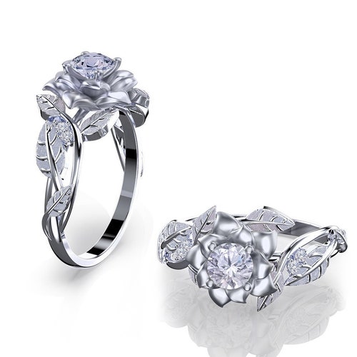 Ivy Fleur Gold Flower Vine Engagement Ring Etsy