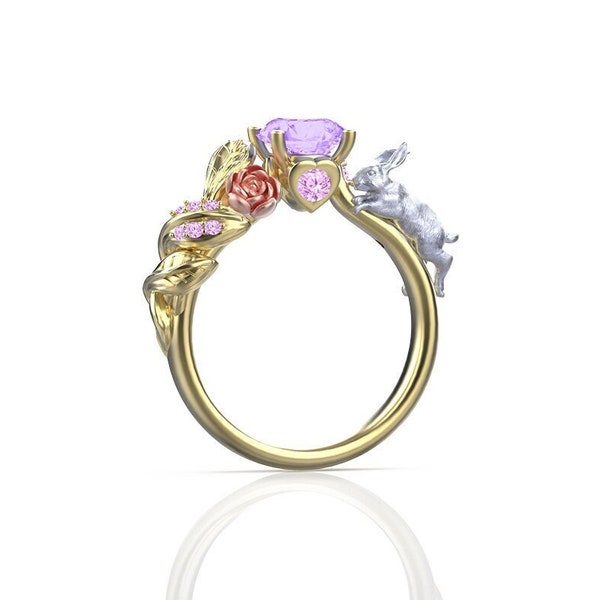 Alice - Natural Lavender Quartz, Pink Sapphire & Diamond Gold Ring – ‘Two Worlds’ Alice in Wonderland Collection