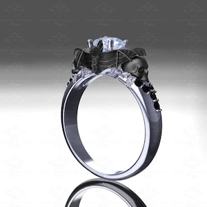 Moonlight - Natural White & Black Diamond Bat and Skull Engagement Ring