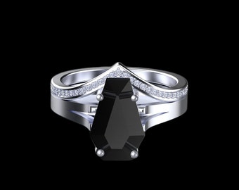 Conjunto nupcial de otoño con corte ataúd natural en oro de 10 quilates