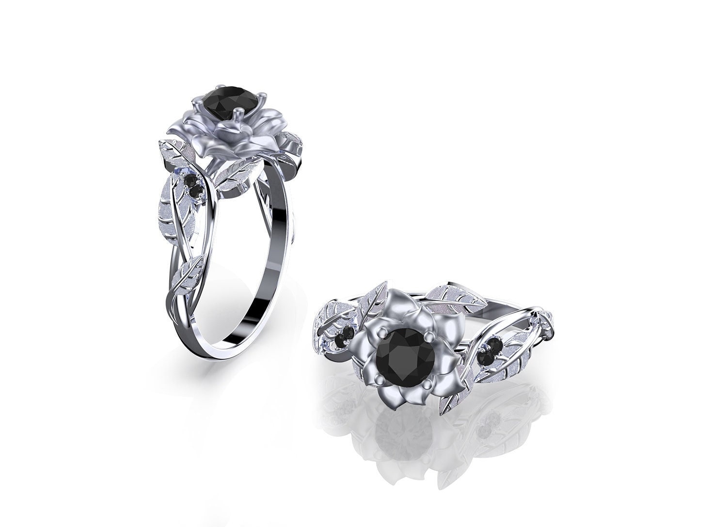 Black diamond flower ring best sale